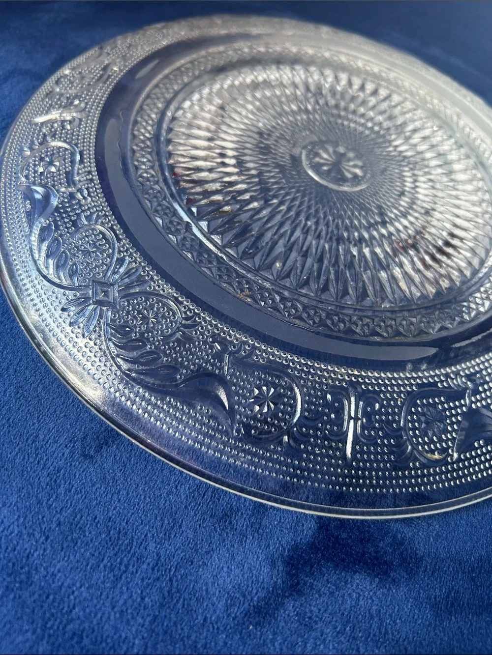 Clear Pressed Glass Serving Platter - Decorative Vintage-Inspired Design